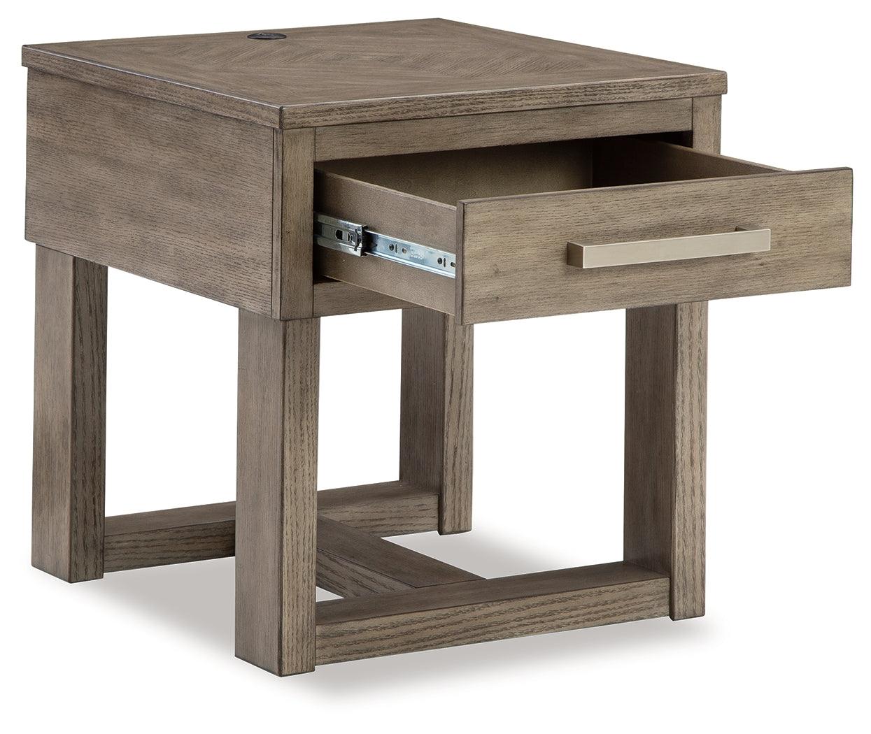 Top view of Loyaska End Table showing USB charging ports