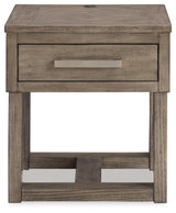 Drawer open showing storage space in Loyaska End Table