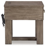 Back view of Loyaska Grayish Brown and White End Table