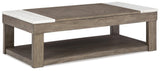 Loyaska coffee table with lift-top partially open