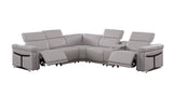 Lucca Light Grey 6-Piece Italian Leather Power Reclining Sectional with Storage Console and Adjustable Headrests view 2
