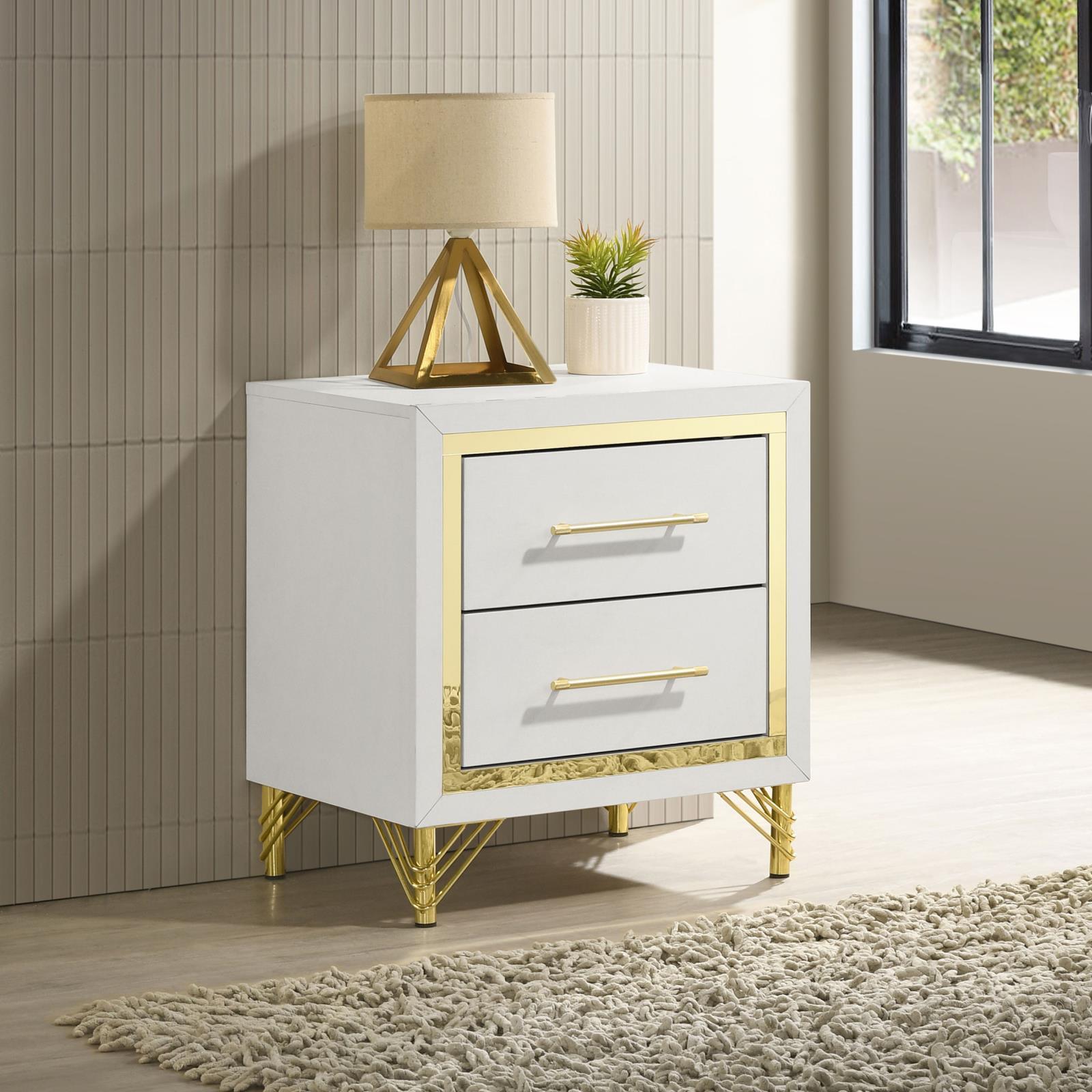 Lucia 2-Drawer White Nightstand side view