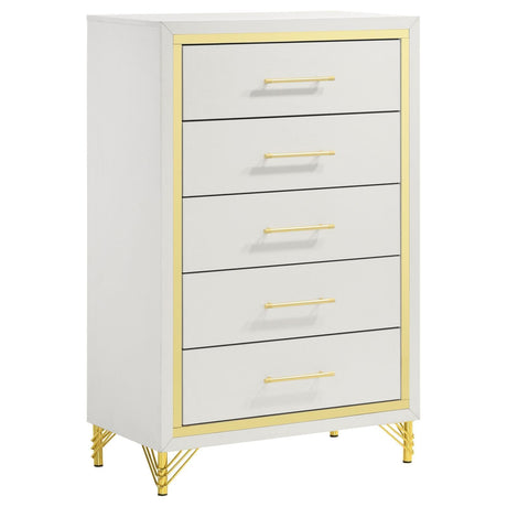 Lucia 5-Drawer White Bedroom Chest front view with drawers closed