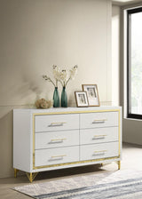 Close-up of drawer handles on Lucia white dresser