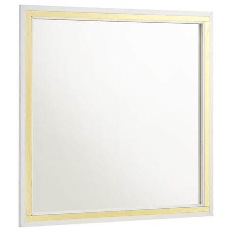 Front view of Lucia dresser mirror white with gold trim