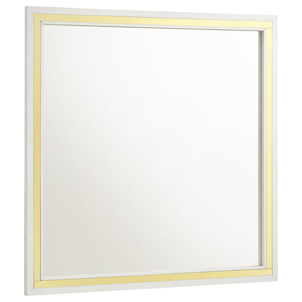 Front view of Lucia dresser mirror white with gold trim