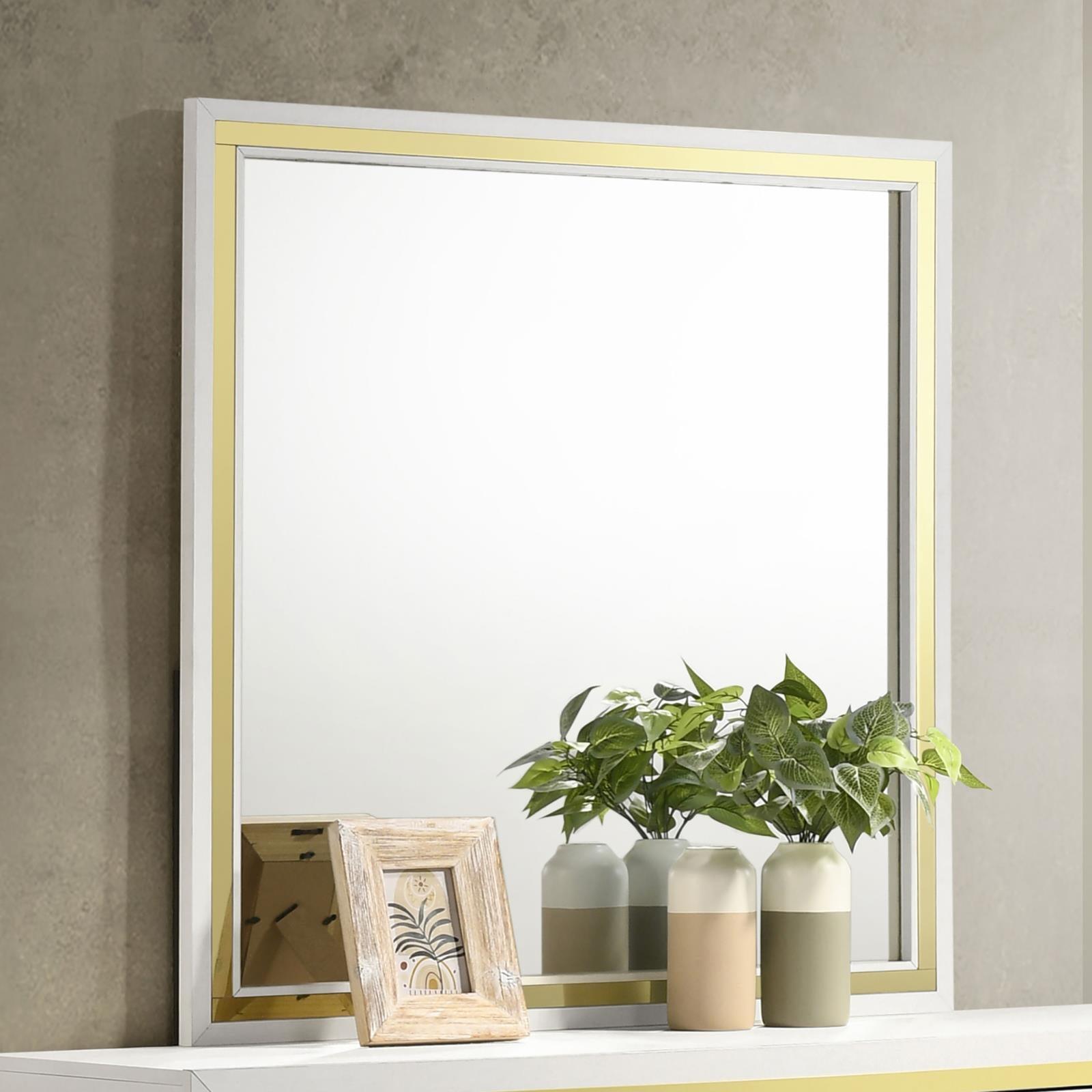 Side angle of Lucia dresser mirror showing slim profile