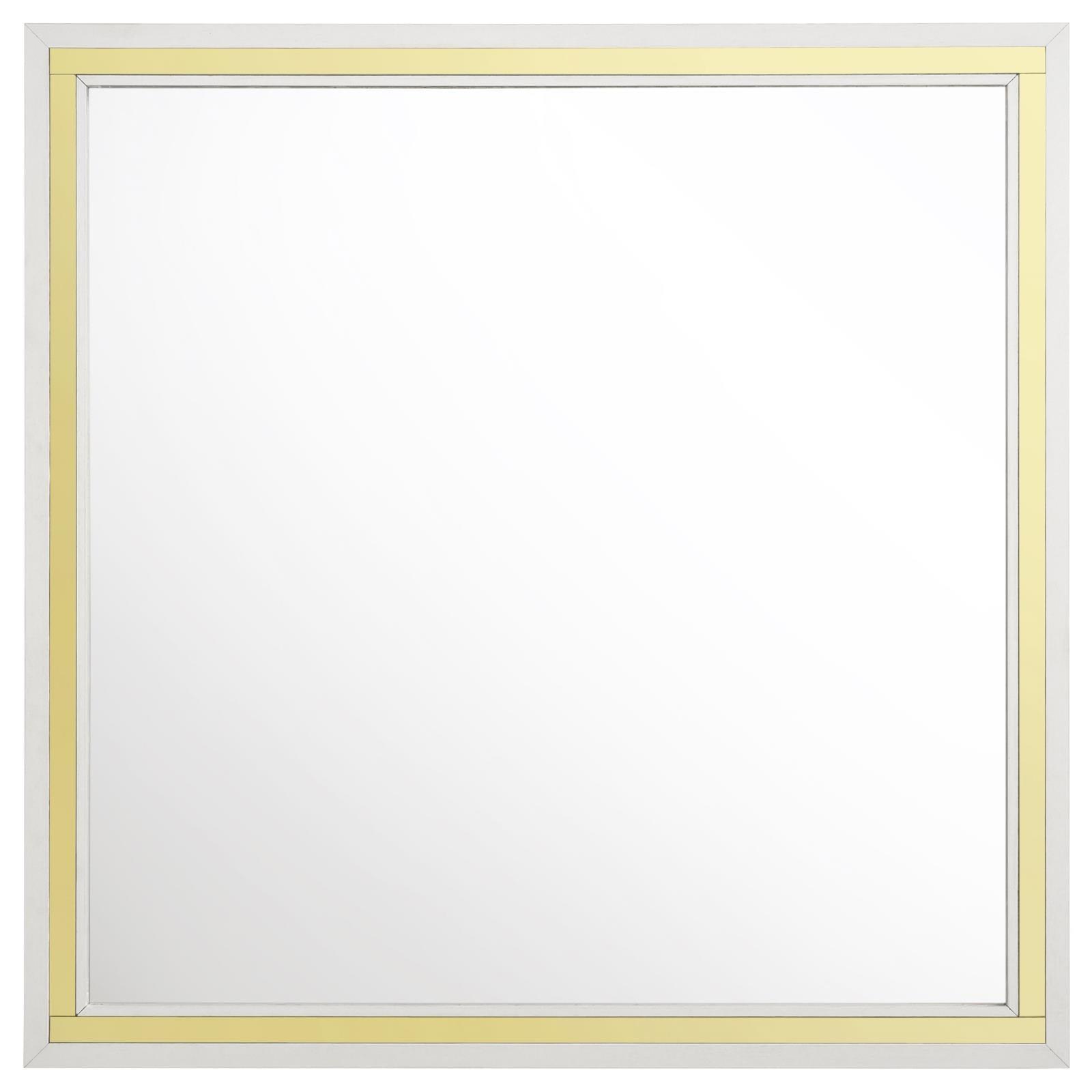 Close-up of gold trim on white frame of Lucia mirror