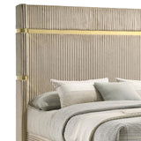 Lucia Upholstered Queen Wingback Panel Bed beige in stylish bedroom