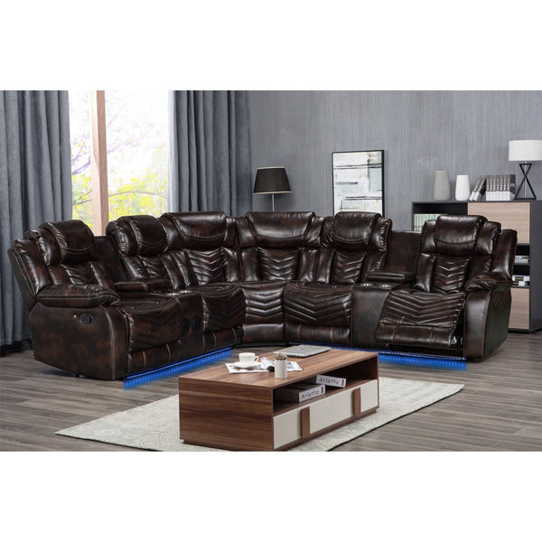 Lucky Charm Brown Air Leather 3-Piece Reclining Sectional from Decor Furniture