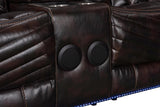 Lucky Charm Brown Air Leather Sectional top angle showing seating and speakers