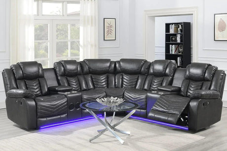 Lucky Charm Grey Faux Leather Reclining Sectional Sofa front view