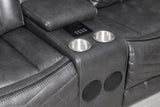 Lucky Charm Grey Faux Leather Reclining Sectional Sofa side angle