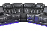 Lucky Charm Grey Reclining Sectional with LED and Bluetooth close-up