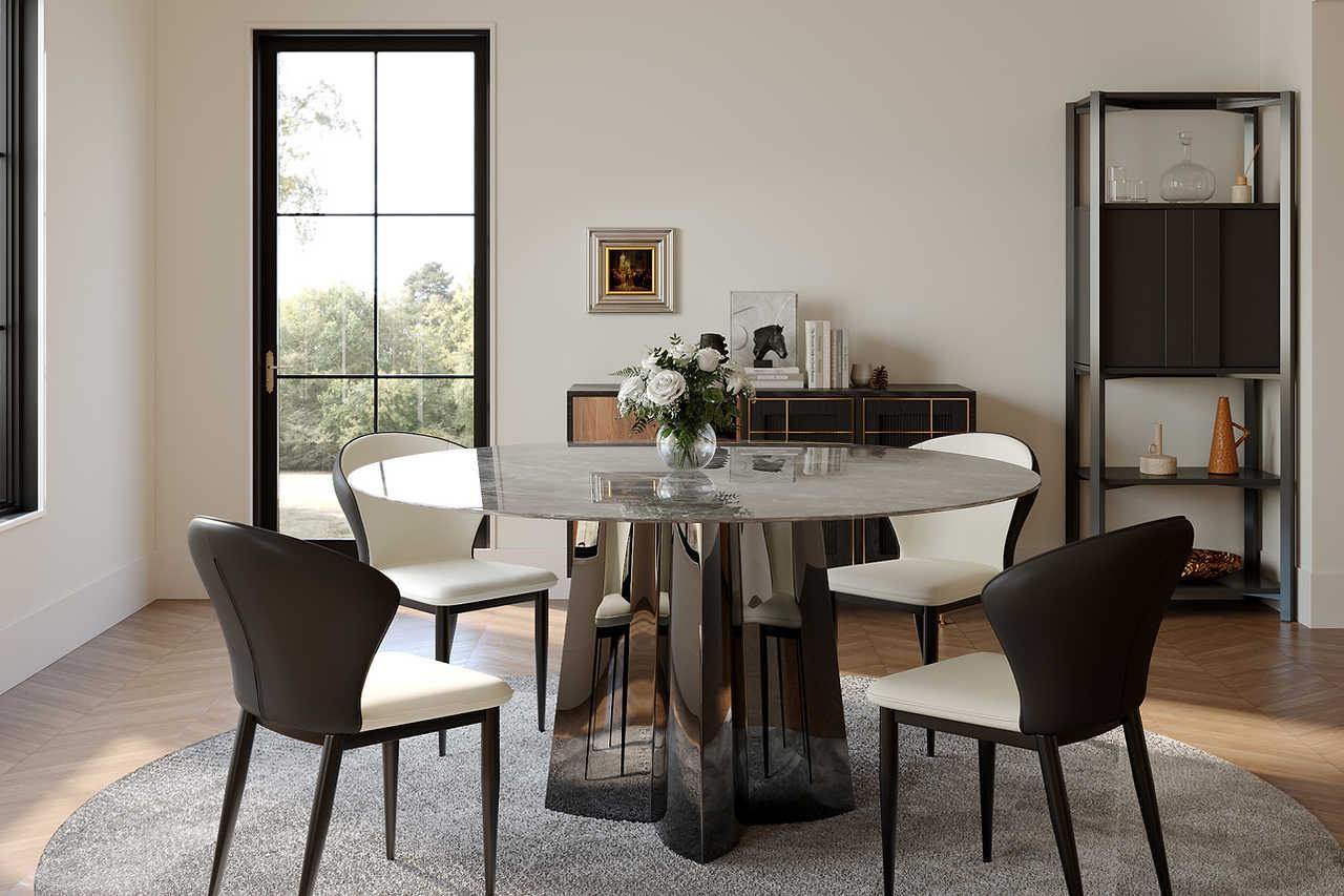 Luxe Faux Marble Dining Table, side view
