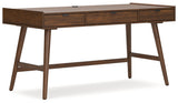 Lyncott Brown 60" Mid-Century Style Home Office Desk showing drawers open
