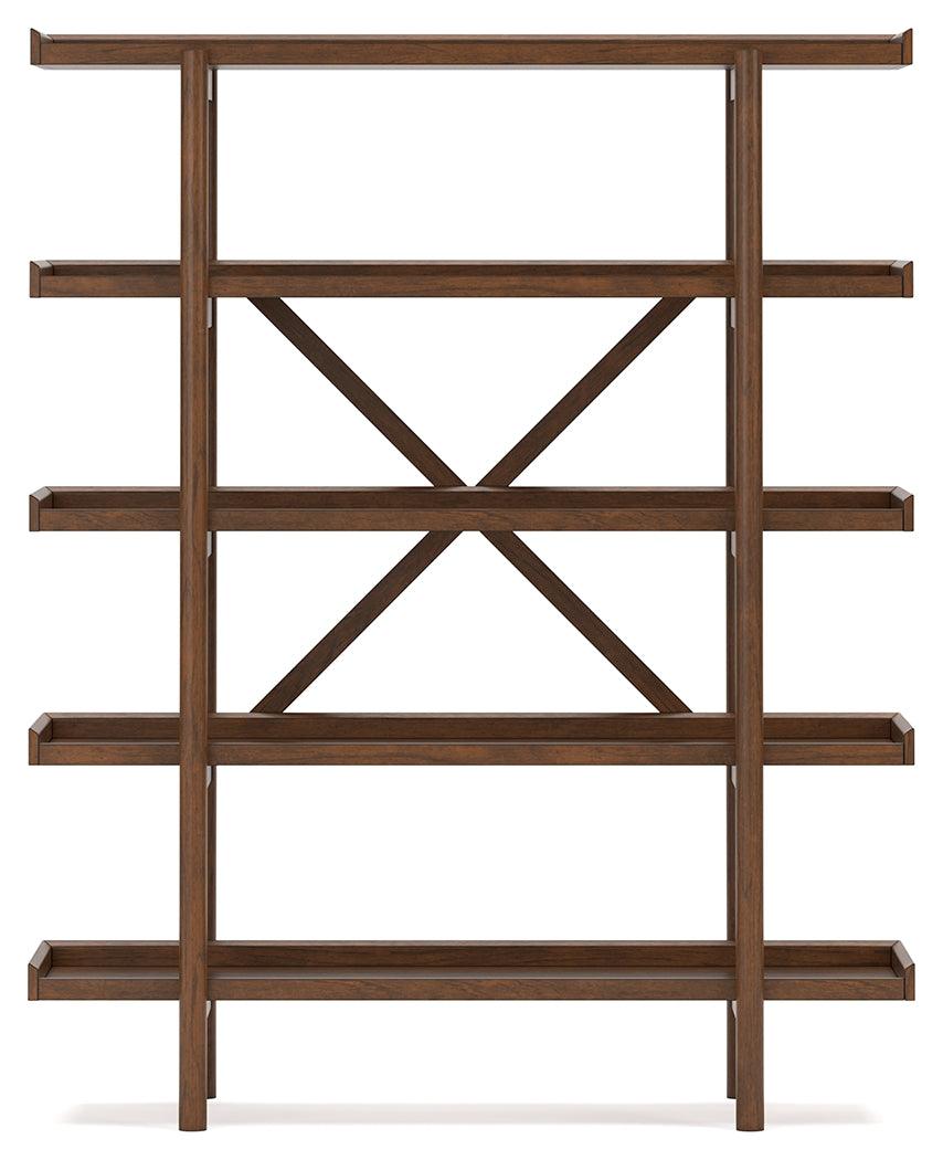Lyncott 70 inch bookcase top shelf detail