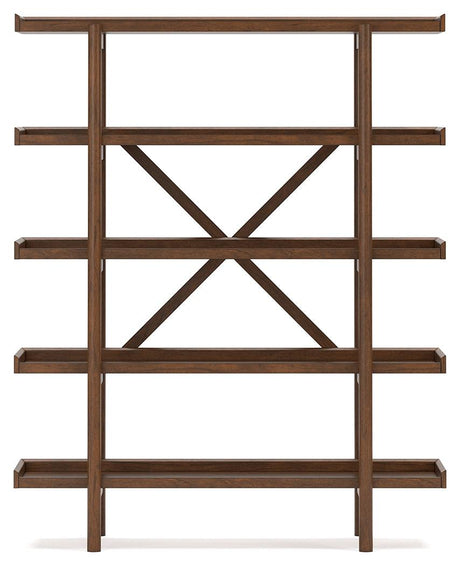 Lyncott 70 inch bookcase top shelf detail
