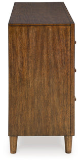 Lyncott Brown Dresser wooden drawer pulls close-up
