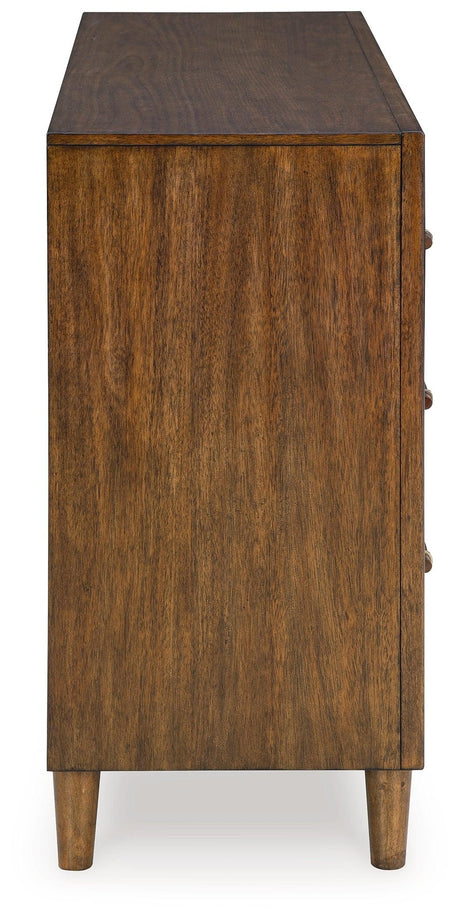 Lyncott Brown Dresser wooden drawer pulls close-up