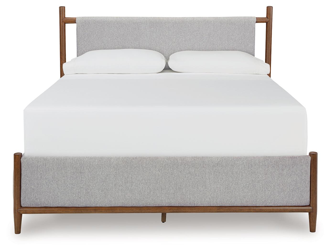Close-up of Lyncott bed upholstered cushioned headboard