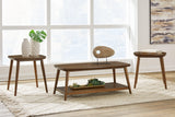 Lyncott Medium Brown Wood Table Set in living room setting