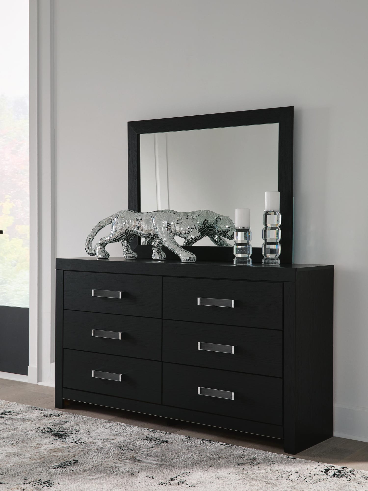 Maeling Black Dresser and Mirror view 2