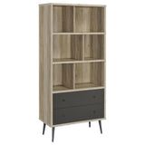 Maeve 3-Shelf Engineered Wood Bookcase with Drawers Antique Pine and Grey front view