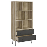 Maeve bookcase showing shelves and drawers detail