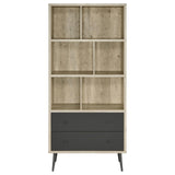 Maeve bookcase highlighting antique pine wood grain