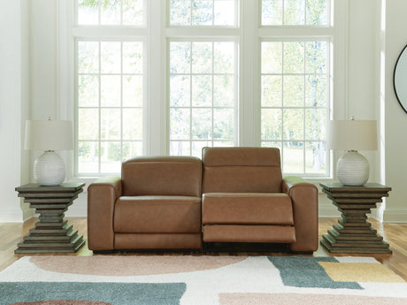 Magic Man Caramel Leather 2-Piece Power Reclining Sectional Loveseat - image 1