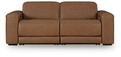Magic Man Caramel Leather 2-Piece Power Reclining Sectional Loveseat - image 2