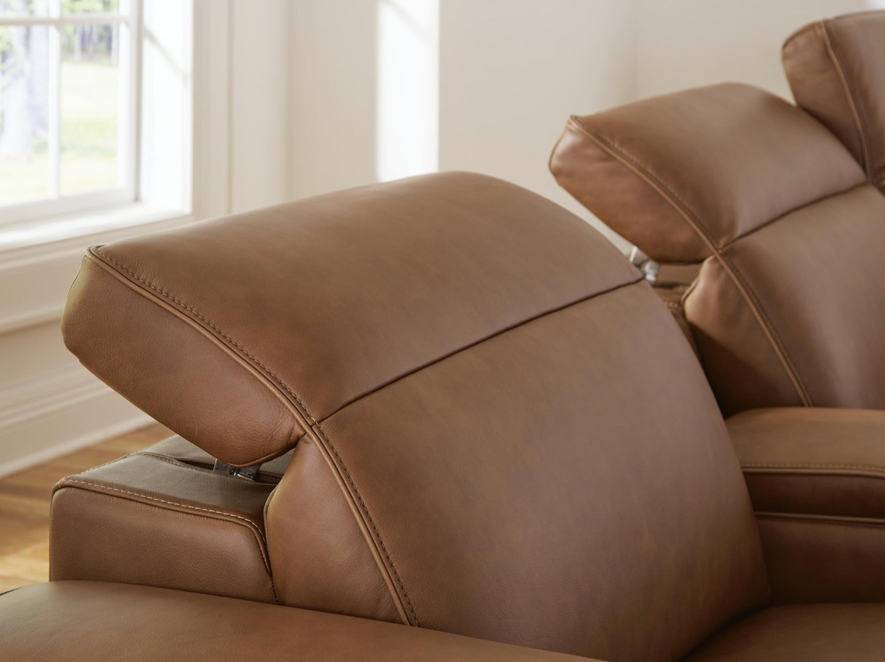 Magic Man Caramel Leather 2-Piece Power Reclining Sectional Loveseat - image 3