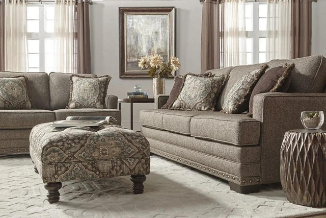 Malibu Buckhorn tan fabric sofa front view