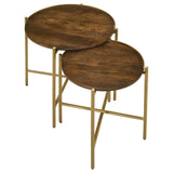 Smaller nesting table sliding under the larger table showing space-saving design