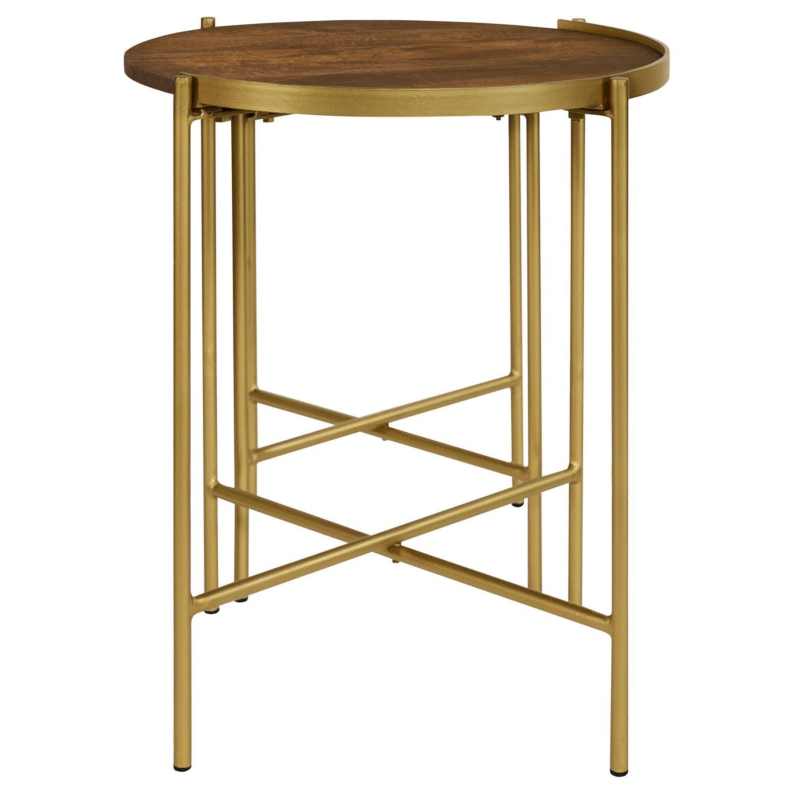 Detail of mango wood tabletop on Malka nesting table with dark brown finish