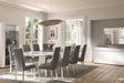 Mara Gray Upholstered Dining Chair side view showing gray upholstery and black frame