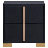 Close-up of drawer hardware on Marceline black nightstand