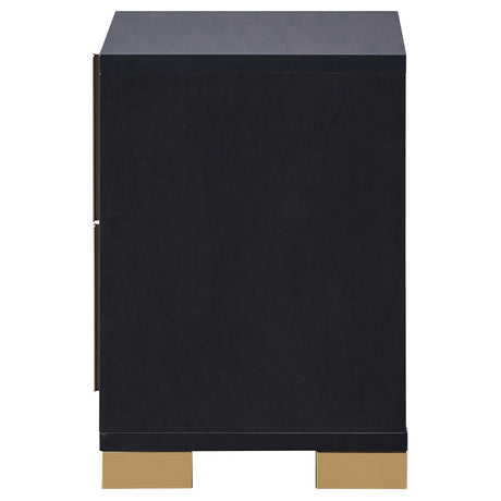 Marceline nightstand with drawers partially open showing construction and glides