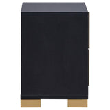 Marceline black nightstand with two drawers and gold hardware, front view