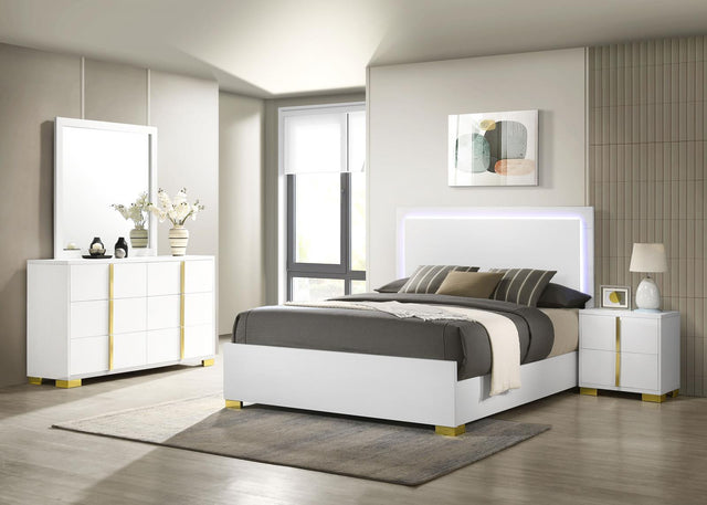 Marceline 4-Piece Full Bedroom Set with LED Headboard White - Bed and nightstand view