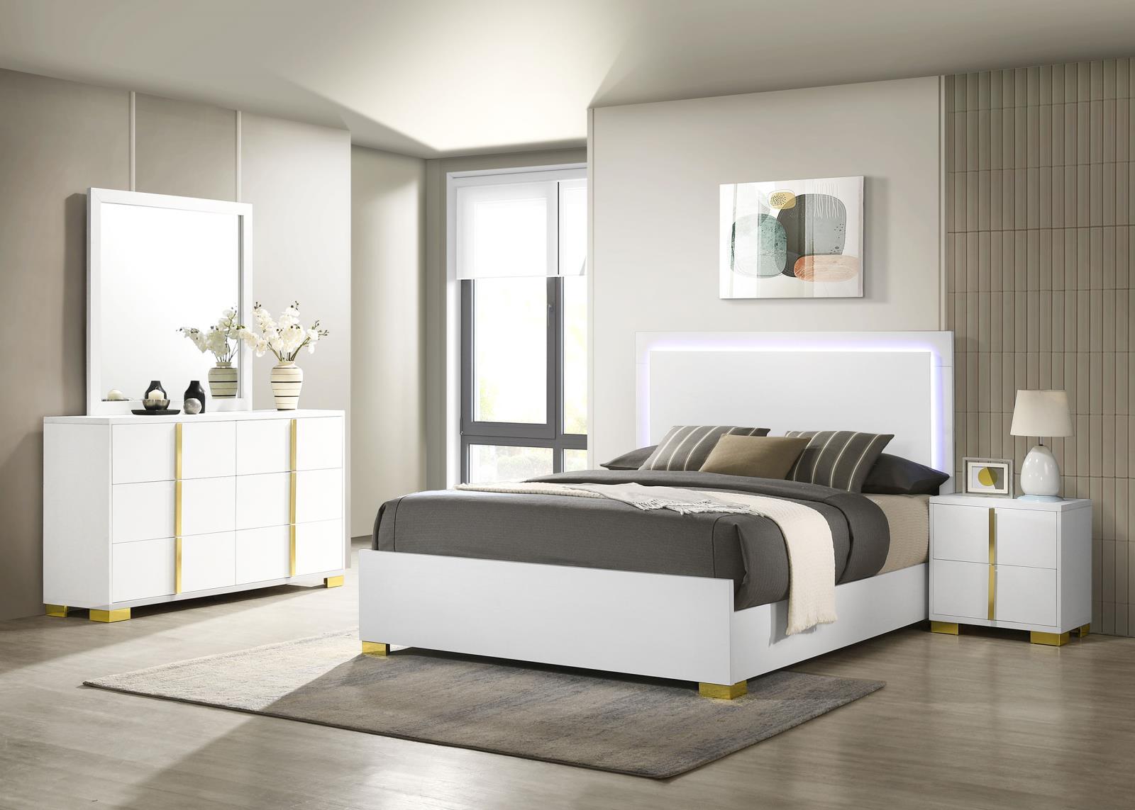 Marceline 4-Piece Full Bedroom Set With LED Headboard White 222931F-s4 - Ella Furniture