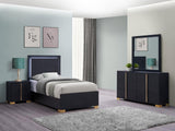 Marceline 4-piece twin bedroom set with LED headboard, black finish, front view