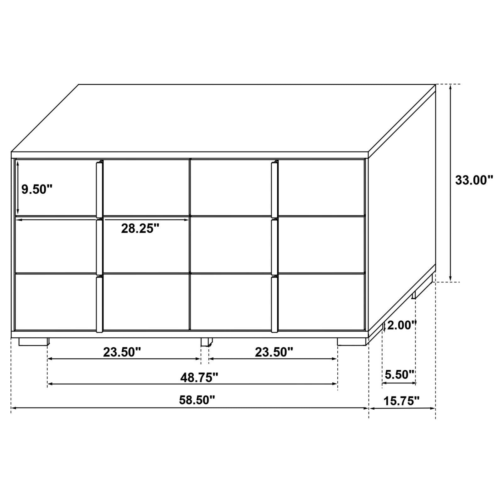Front view of dresser drawers fully closed