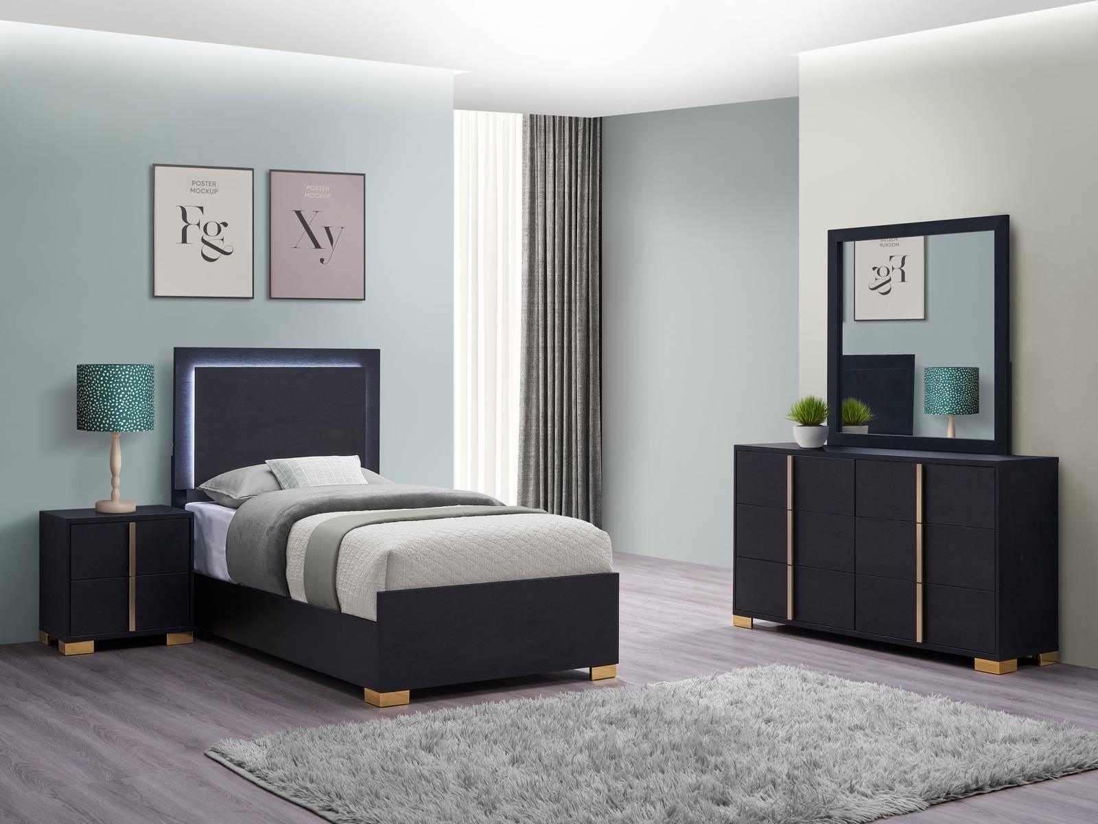 Marceline 4-Piece Twin Bedroom Set With LED Headboard Black 222831T-s4 - Ella Furniture