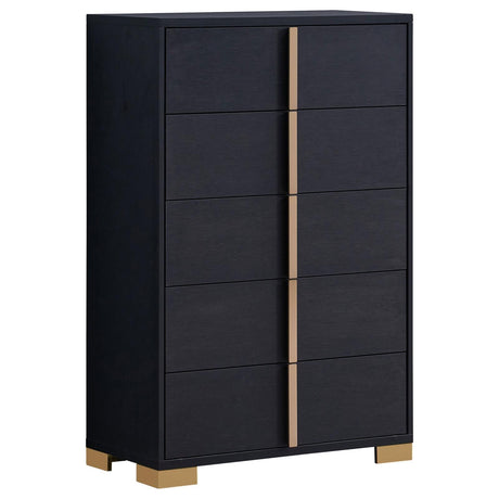 Marceline 5-Drawer Black Chest with gold accents front view