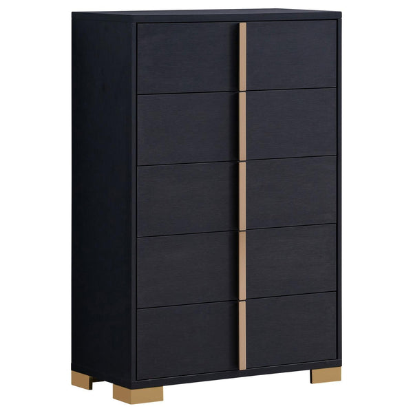 Marceline 5-Drawer Black Chest with gold accents front view