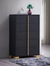 Side angle of Marceline 5-Drawer Black Chest showing drawer details