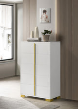 Side angle of Marceline 5-Drawer White Chest showcasing drawer detail