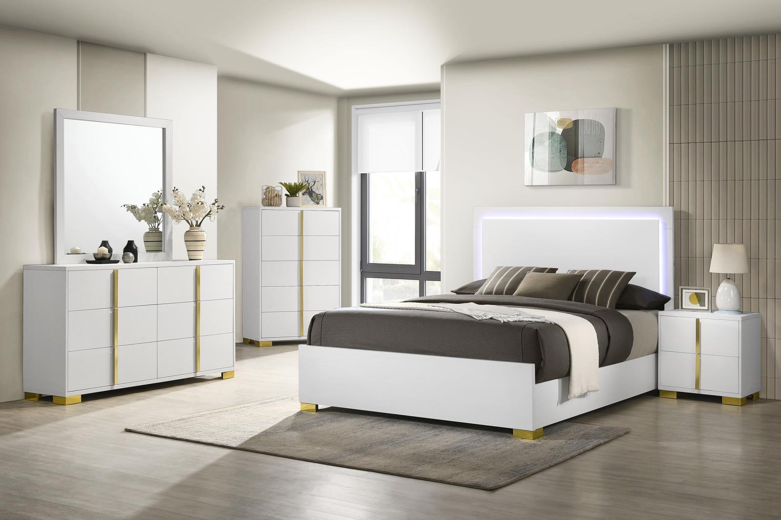 Marceline 5-Piece Full Bedroom Set With LED Headboard White 222931F-s5 - Ella Furniture